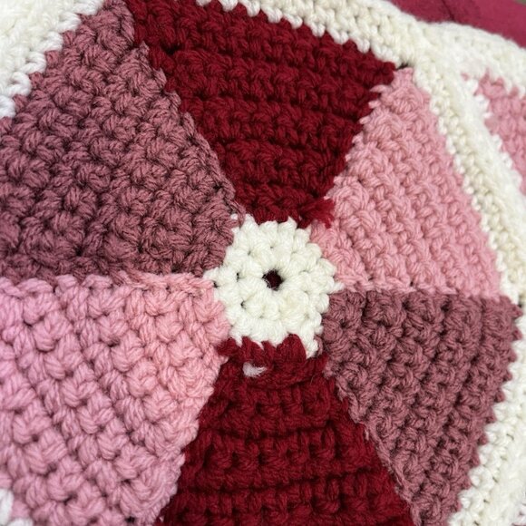 Vintage Handmade Crochet Hexagon Blanket Pink White Granny Geometric Valentines - Picture 4 of 7